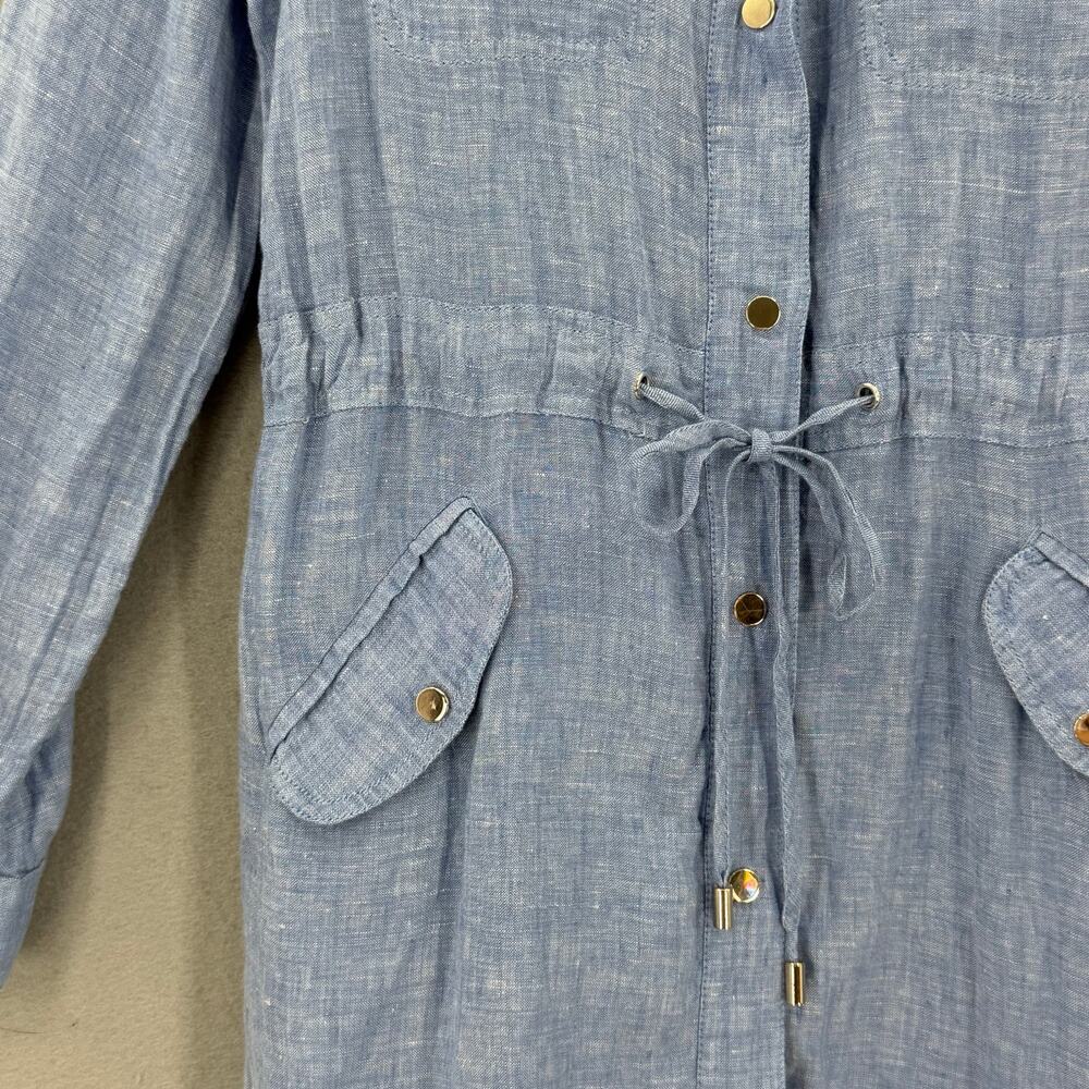 Chico’s Sz 0 Blue Breathable Linen Lightweight Beachy Nautical Utility Dress - Picture 9 of 12